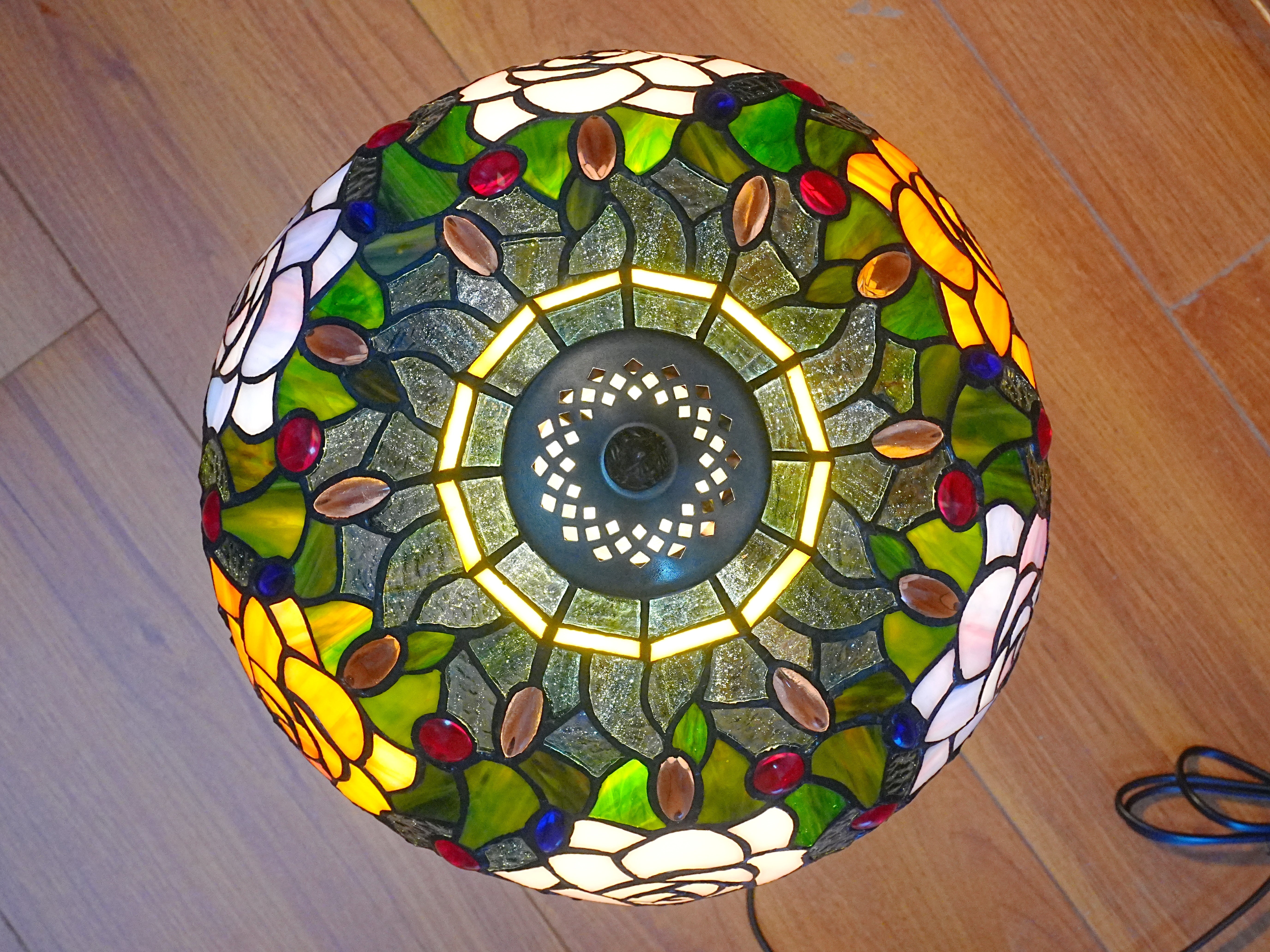 12" Amber Rose Stained Glass Tiffany Bedside Lamp