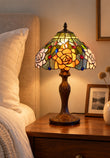 12" Amber Rose Stained Glass Tiffany Bedside Lamp