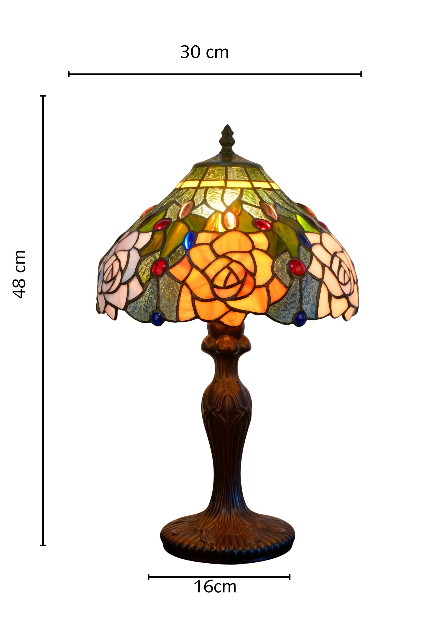 12" Amber Rose Stained Glass Tiffany Bedside Lamp
