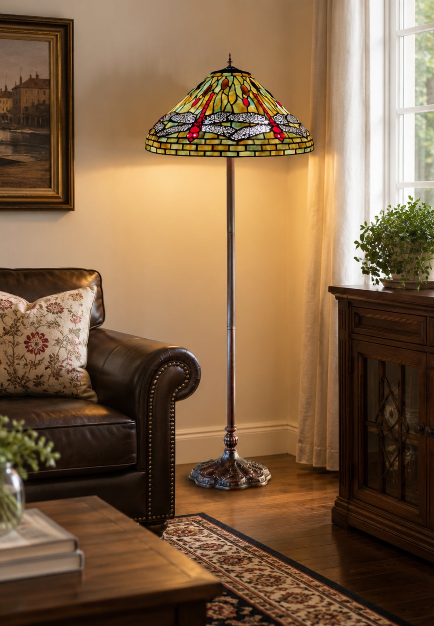 Gorgeous Huge Joanne Tiffany 20" Dragonfly Tiffany Floor Lamp