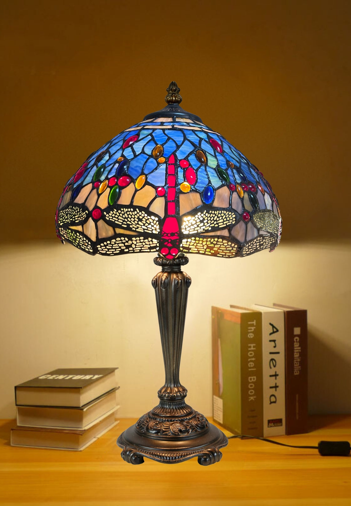 14" Traditonal Blue Dragonfly Tiffany Table Lamp