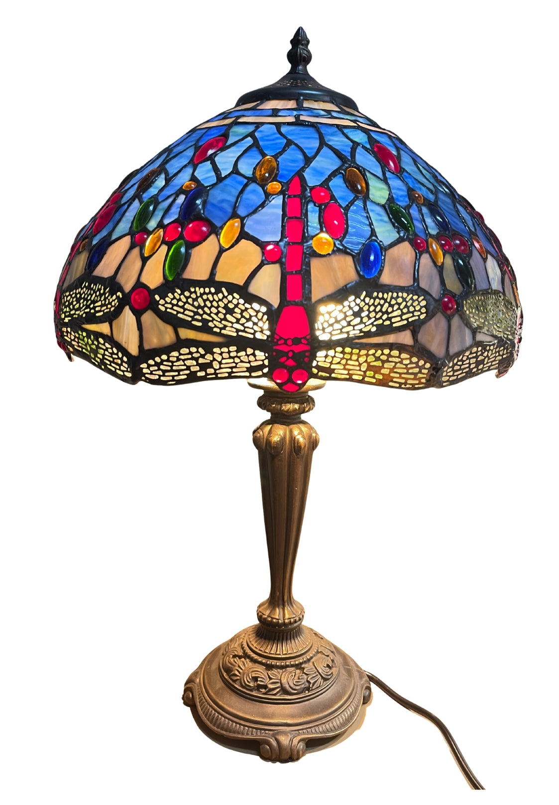 14" Traditonal Blue Dragonfly Tiffany Table Lamp