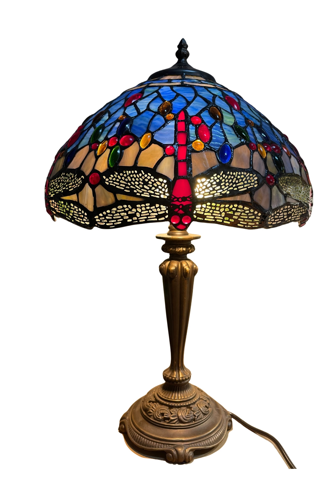 14" Traditonal Blue Dragonfly Tiffany Table Lamp