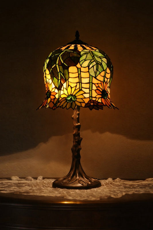 Limited Edition@Museum Quality Sunflower Tiffany Stained Glass Table Lamp