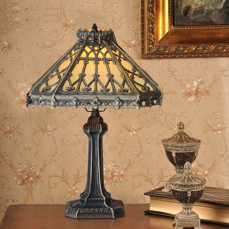 14" Retro Square Stained Glass Tiffany Style Table Lamp with Zinc Alloy Base