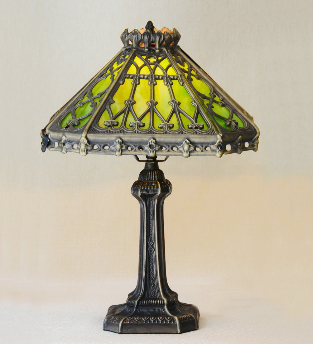 14" Retro Square Stained Glass Tiffany Style Table Lamp with Zinc Alloy Base*Green