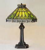 14" Retro Square Stained Glass Tiffany Style Table Lamp with Zinc Alloy Base*Green