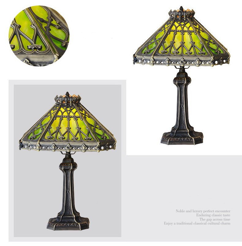 14" Retro Square Stained Glass Tiffany Style Table Lamp with Zinc Alloy Base*Green