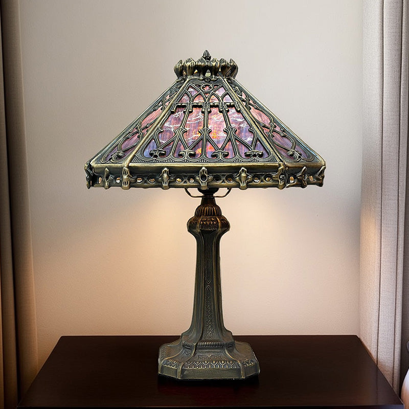 14" Retro Square Stained Glass Tiffany Style Table Lamp with Zinc Alloy Base* Velvet Purpler