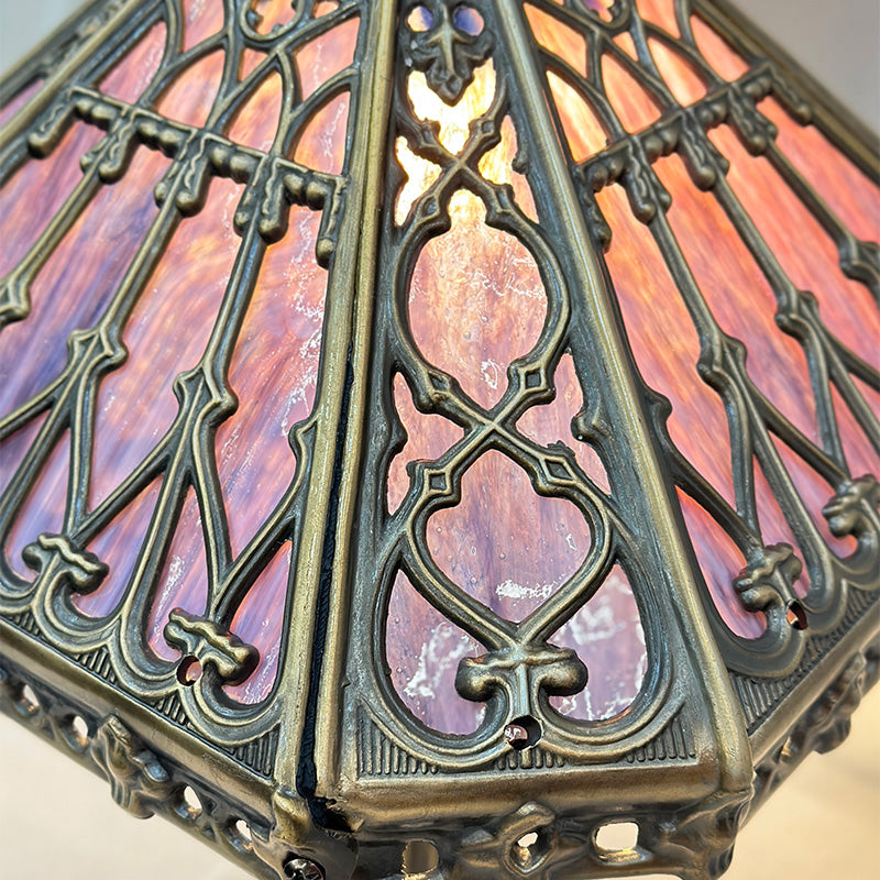 14" Retro Square Stained Glass Tiffany Style Table Lamp with Zinc Alloy Base* Velvet Purpler