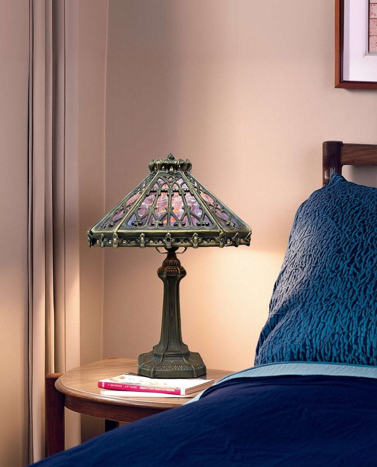14" Retro Square Stained Glass Tiffany Style Table Lamp with Zinc Alloy Base* Velvet Purpler