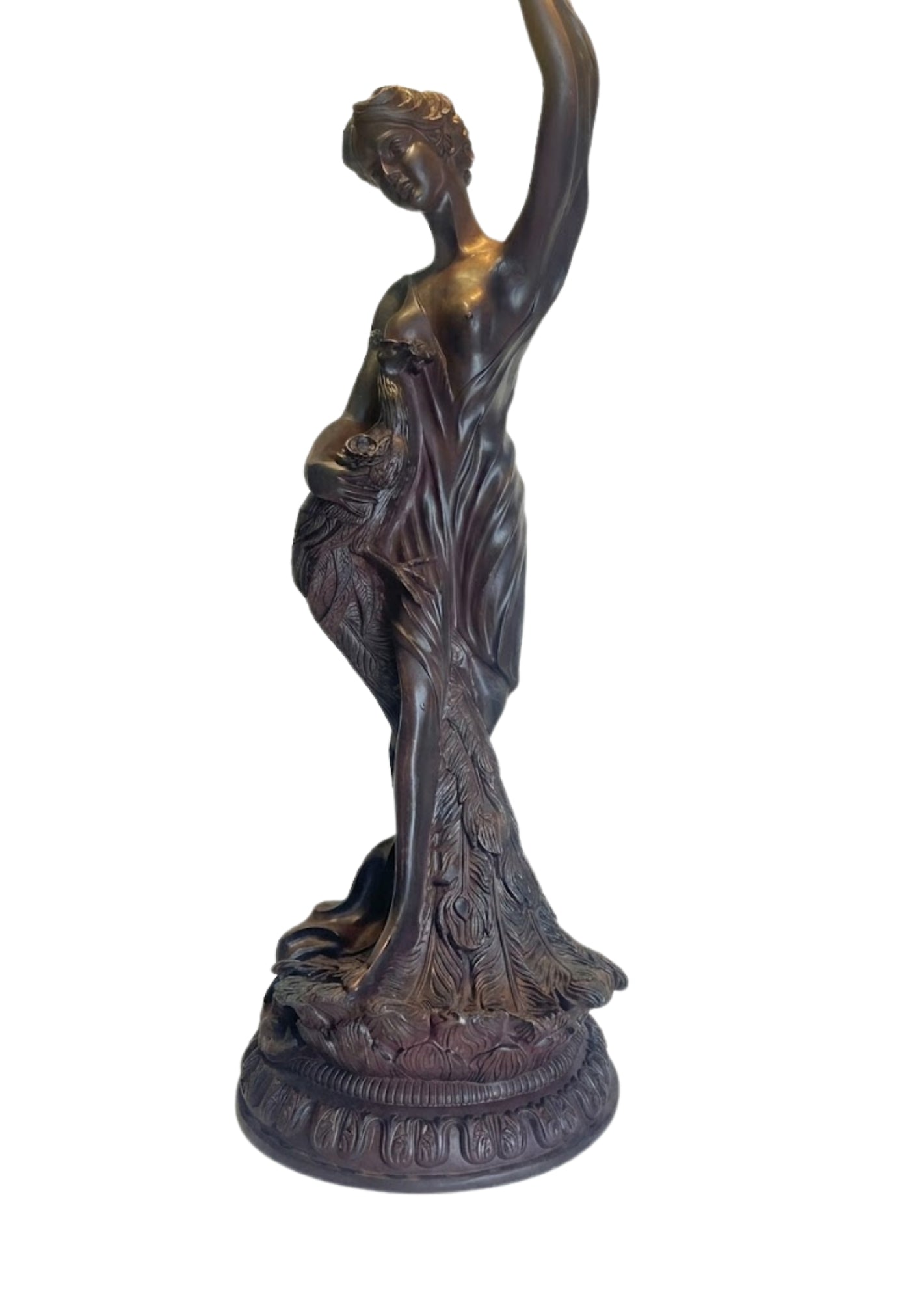 Huge 20" Tiffany Style Dragonfly Table Lamp – Art Nouveau Lady Sculpture Base