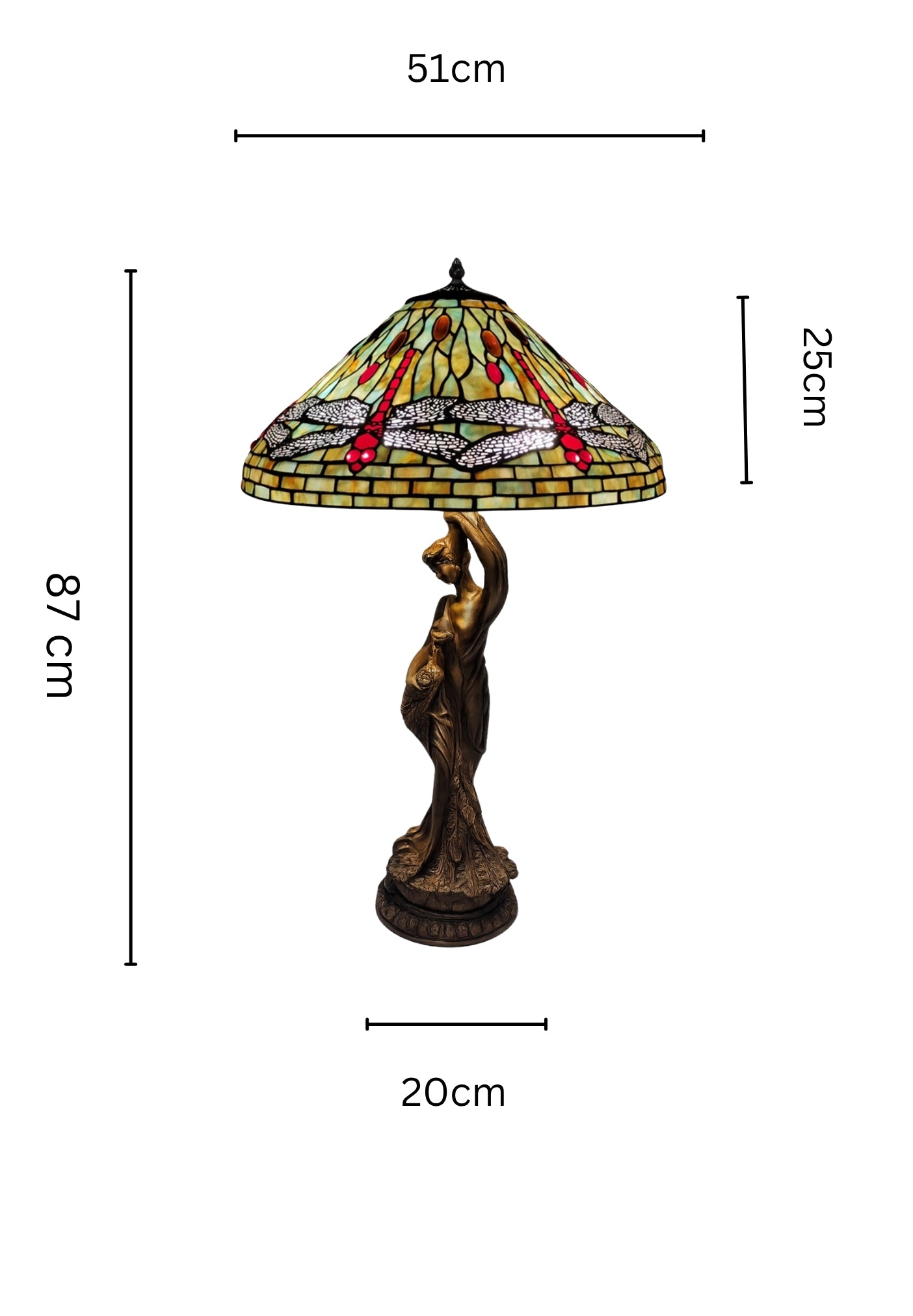 Huge 20" Tiffany Style Dragonfly Table Lamp – Art Nouveau Lady Sculpture Base