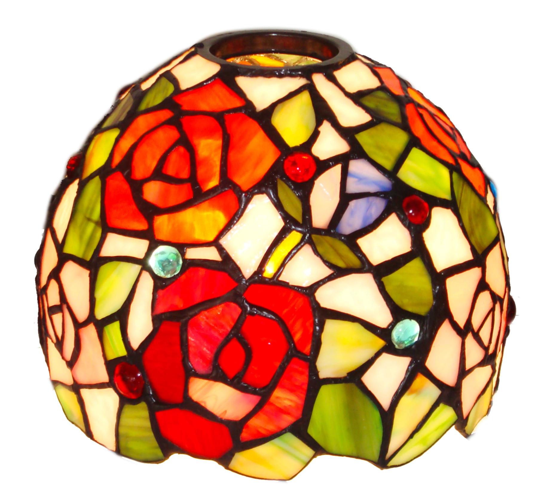 Rose Tiffany Style Stained Glass Table Lamp with Heart-shaped Metal Base