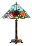 18" Tiffany Style Red Rose Stained Glass Table Lamp – Art Nouveau Floral Design