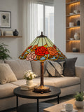 18" Tiffany Style Red Rose Stained Glass Table Lamp – Art Nouveau Floral Design