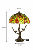 Large 16" Tiffany Style Grape Table Lamp with Bird Tree Base