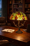 Large 16" Tiffany Style Grape Table Lamp with Bird Tree Base