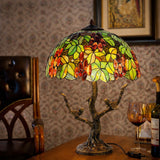 Large 16" Tiffany Style Grape Table Lamp with Bird Tree Base