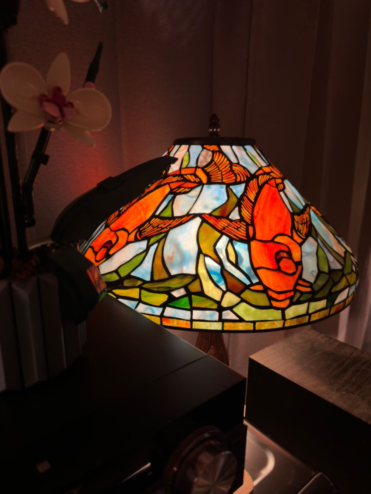 Rare 18" inch Tiffany reproduction  Koi Table Lamp