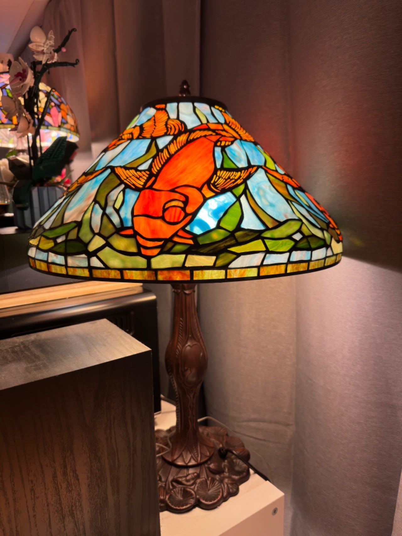 Rare 18" inch Tiffany reproduction  Koi Table Lamp