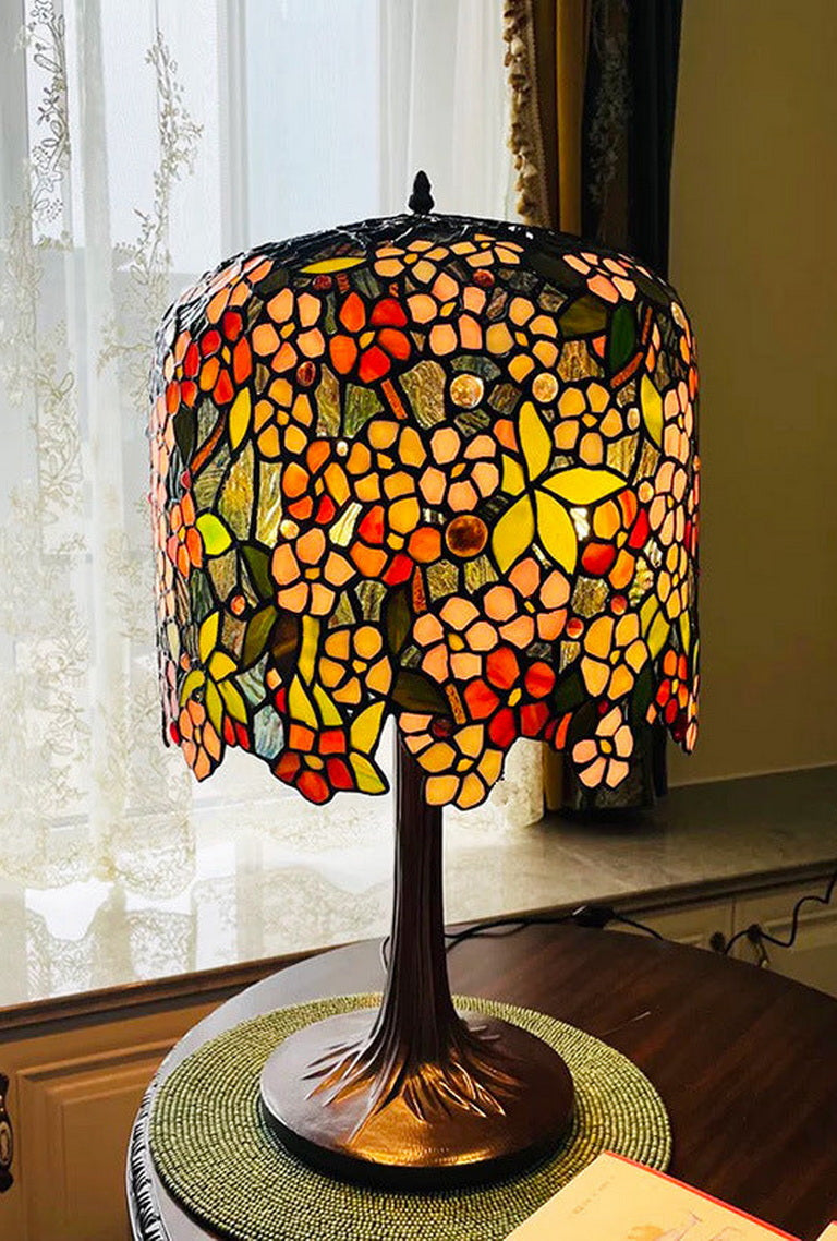 Museum Quality apple blossom Tiffany Stained Glass Table Lamp with Trunk Base
