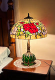 Legend Collection 16" Tiffany Pansy Stained Glass Table Lamp with Unique Green Accent Sculpted Resin Base