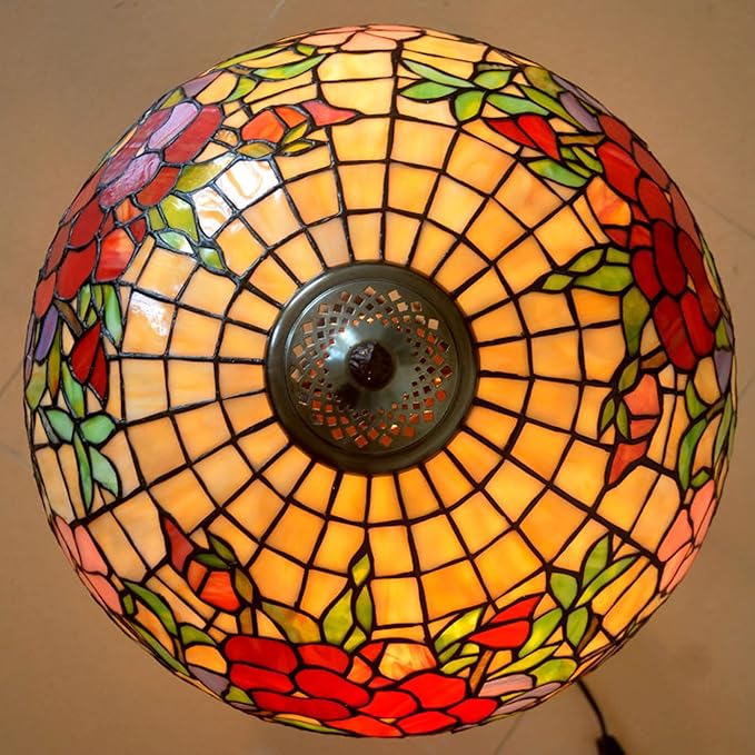 Legend Collection 16" Tiffany Pansy Stained Glass Table Lamp with Unique Green Accent Sculpted Resin Base