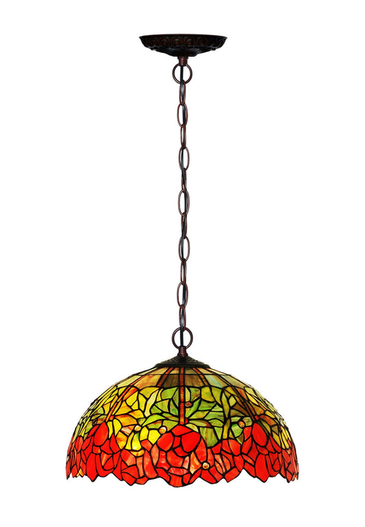 Large 16" Vintage Tiffany Rose Stained Glass Pendant Light for Dining & Living Rooms