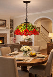 Large 16" Vintage Tiffany Rose Stained Glass Pendant Light for Dining & Living Rooms