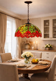 Large 16" Vintage Tiffany Rose Stained Glass Pendant Light for Dining & Living Rooms