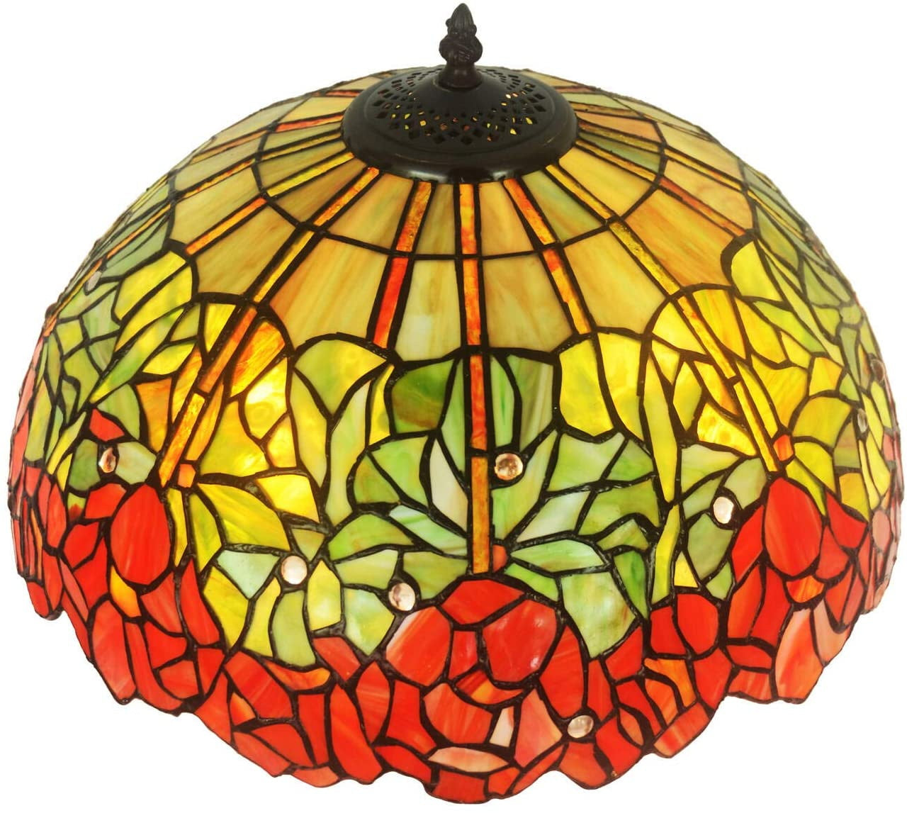 Large 16" Vintage Tiffany Rose Stained Glass Pendant Light for Dining & Living Rooms