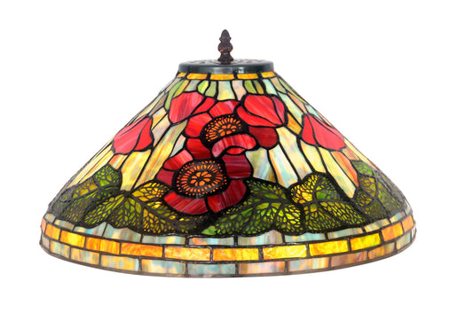 16" Tiffany Red Poppy Stained Glass Pendant Lamp – Handcrafted Art Nouveau Floral Design