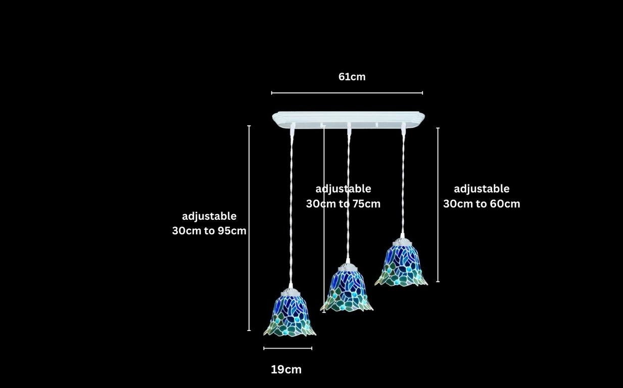 3 light blue Dragonfly Style Tiffany Stained Glass Pendant Lights