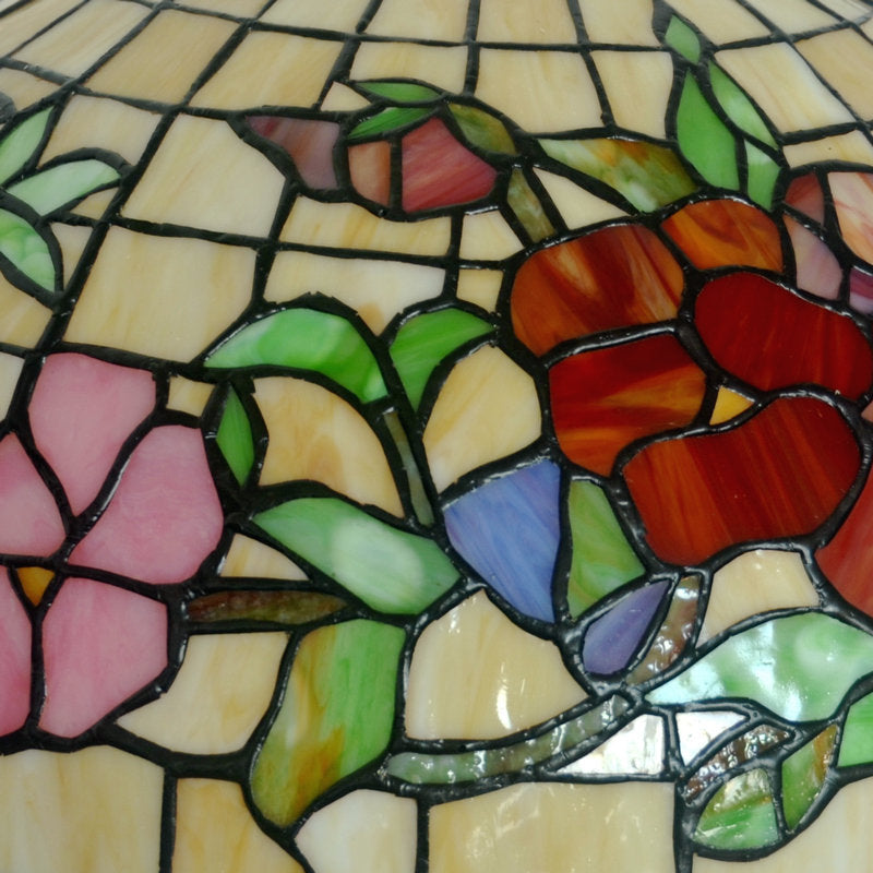 16" Red Peony Tiffany Style Pendant Light – Handcrafted Stained Glass Hanging Lamp