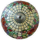 16" Red Peony Tiffany Style Pendant Light – Handcrafted Stained Glass Hanging Lamp