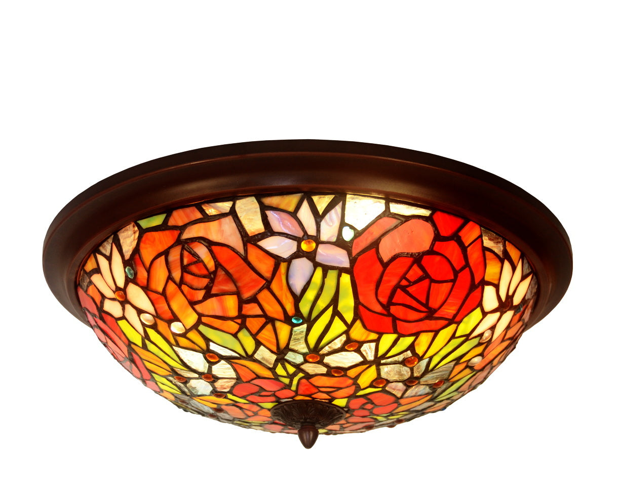 16" Rose Tiffany Flush Mount Ceiling Light