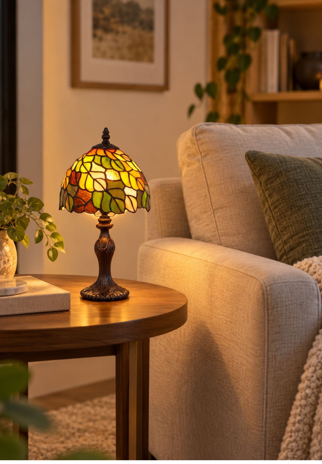 8-Inch Autumn Leaves Tiffany-Style Small Table Lamp