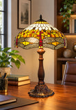 Premium 16" Amber Dragonfly Tiffany Style Table Lamp with Filigree Wings