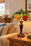 Premium 16" Rose Garden Stained Glass Tiffany Table Lamp