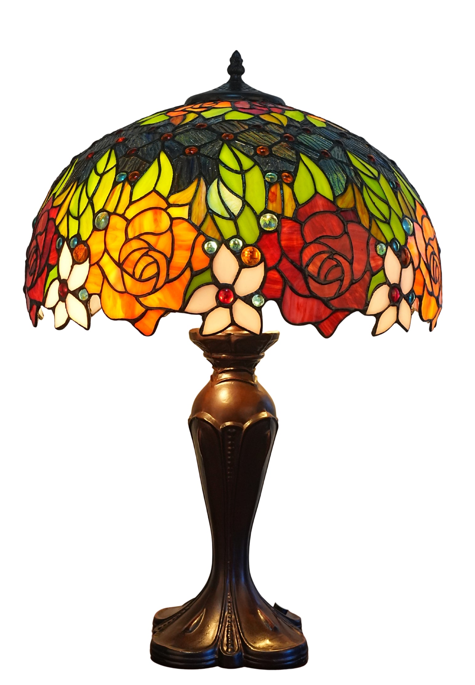 Premium 16" Rose Garden Stained Glass Tiffany Table Lamp