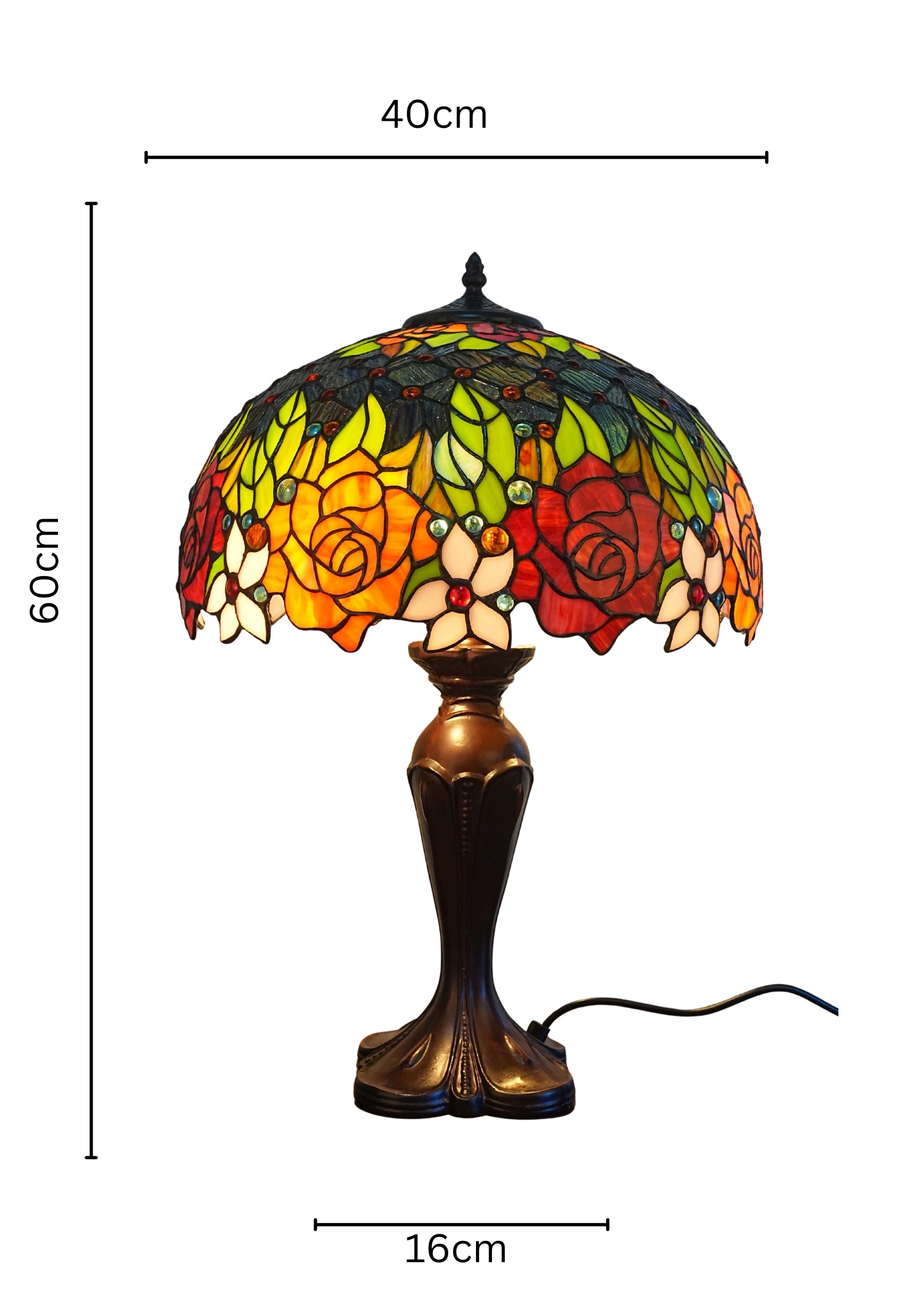 Premium 16" Rose Garden Stained Glass Tiffany Table Lamp