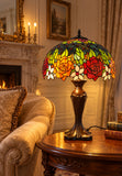 Premium 16" Rose Garden Stained Glass Tiffany Table Lamp
