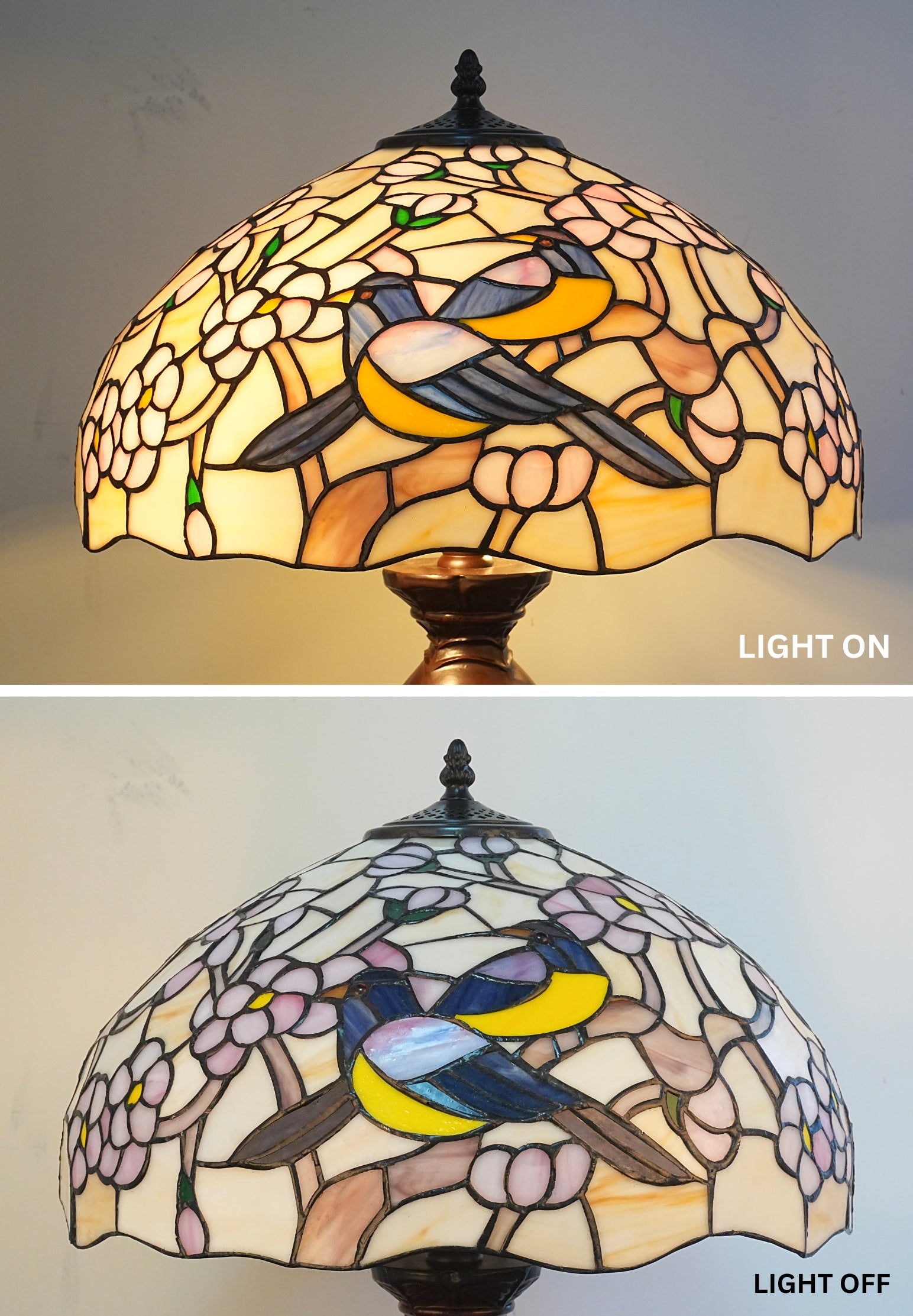 Premium 16" Magpie Birds Blossom Tiffany Stained Glass Table Lamp