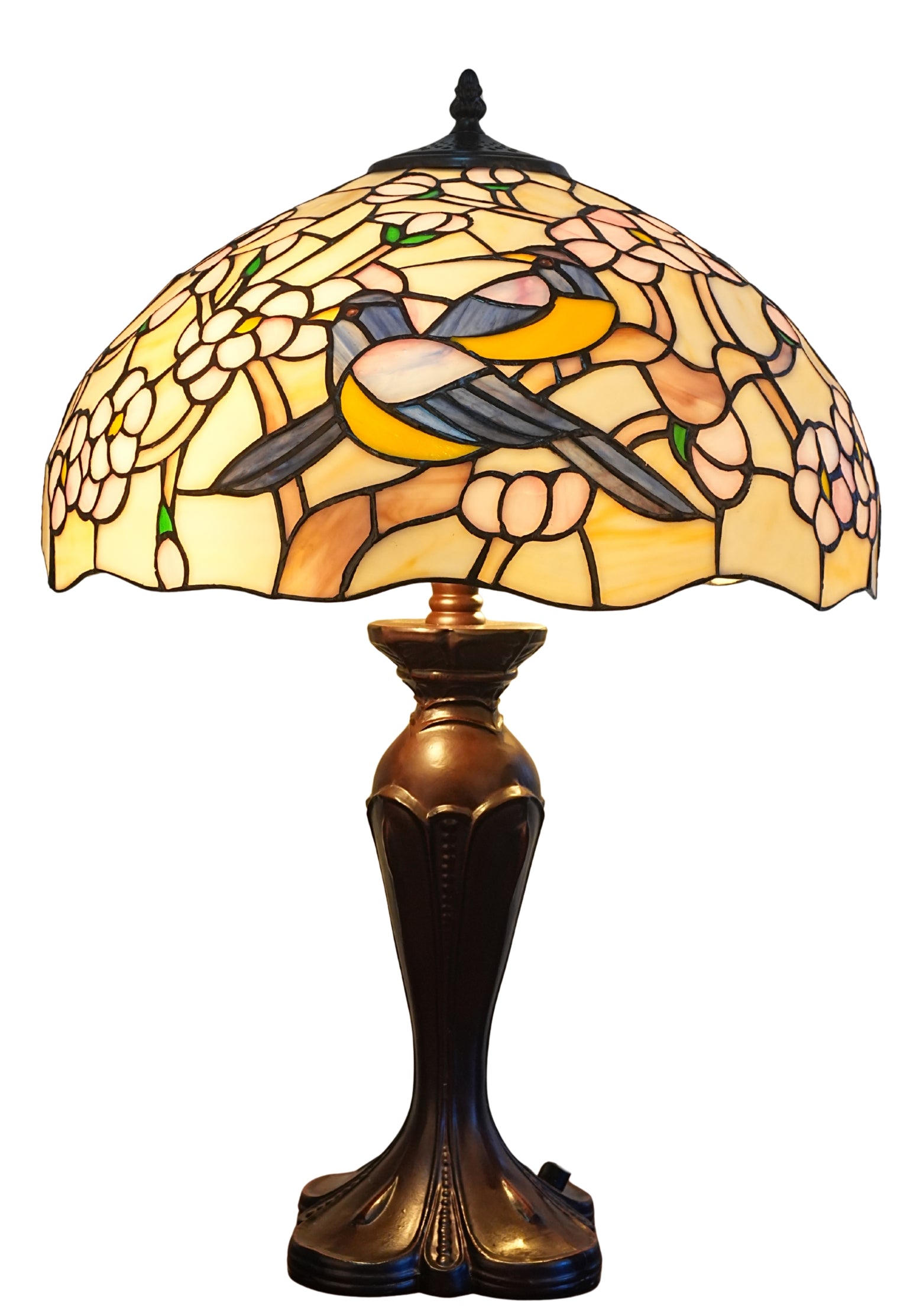 Premium 16" Magpie Birds Blossom Tiffany Stained Glass Table Lamp