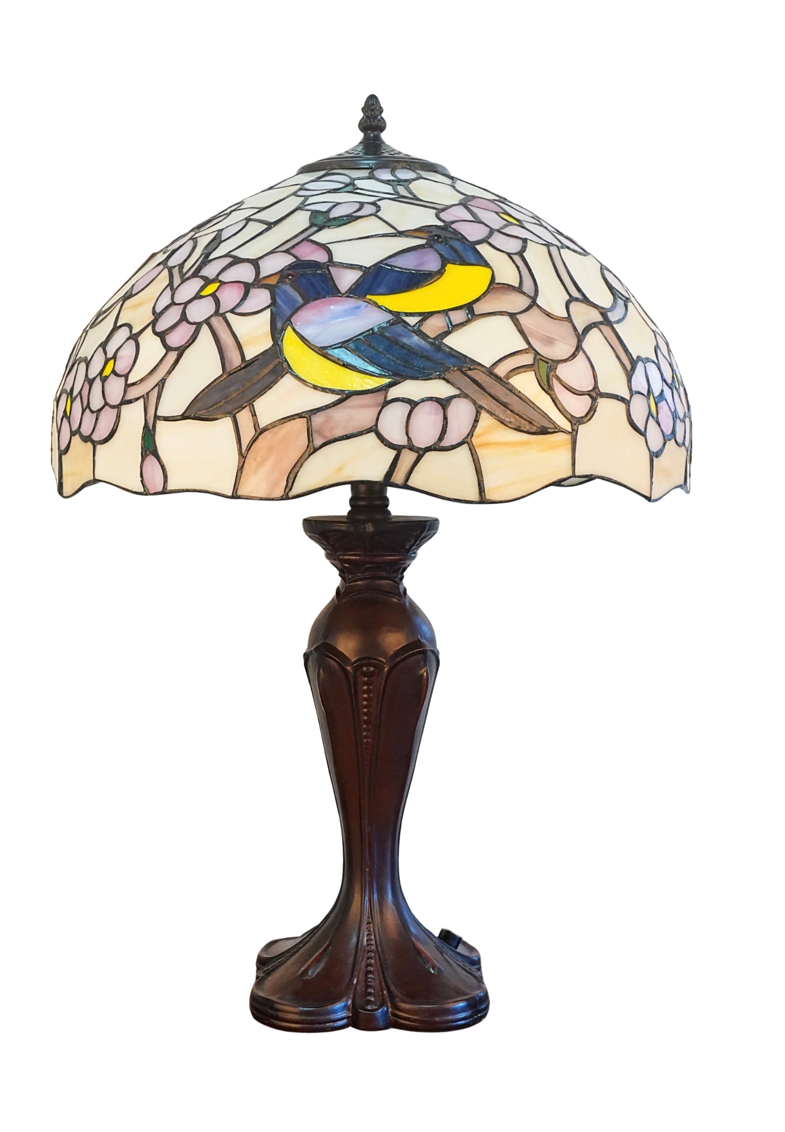 Premium 16" Magpie Birds Blossom Tiffany Stained Glass Table Lamp