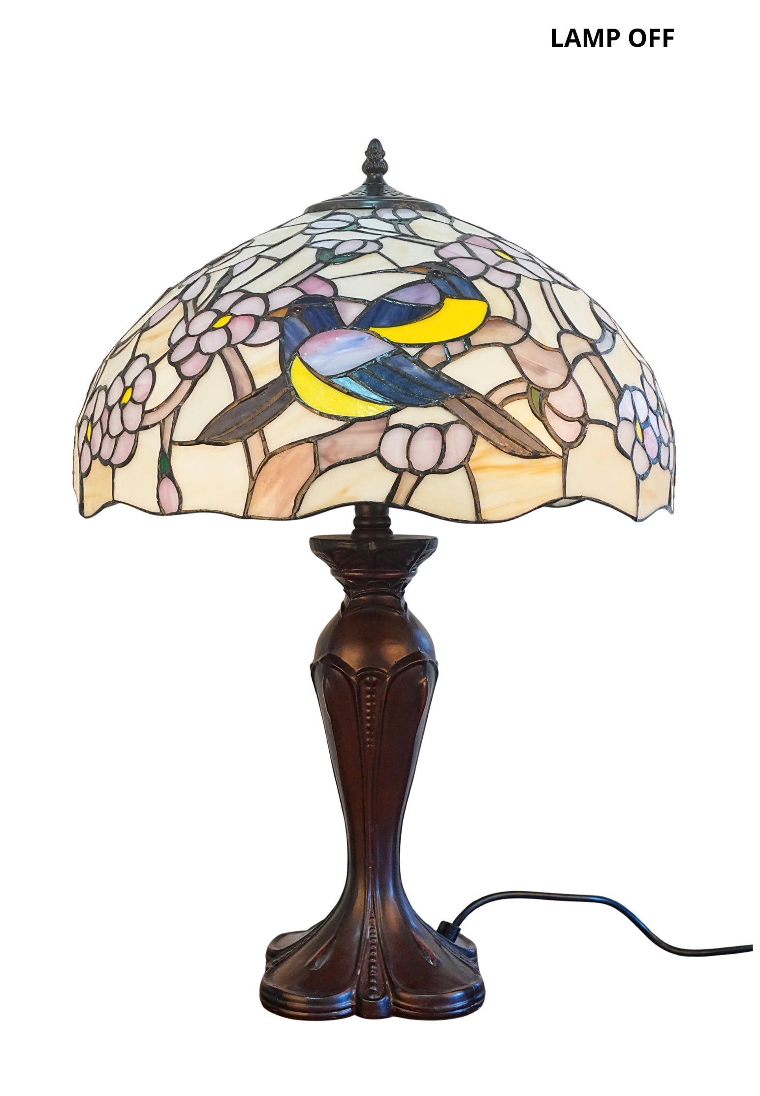 Premium 16" Magpie Birds Blossom Tiffany Stained Glass Table Lamp