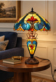Premium 16" Blue Art Nouveau Tiffany Style Table Lamp with Illuminated Base