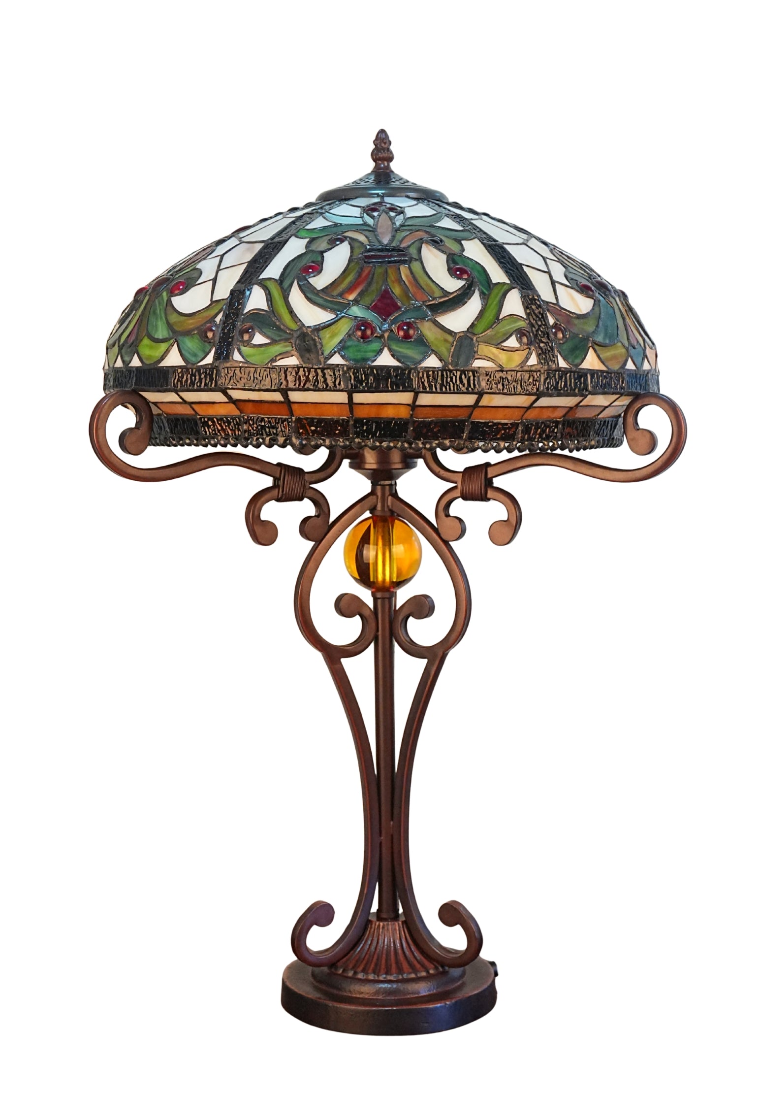 Premium 16" Amber Art Nouveau Tiffany Style Table Lamp with Scrollwork Base