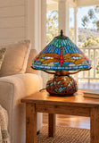 Premium 16" Blue Dragonfly Tiffany Table Lamp with Mosaic Base